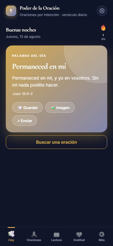 Vista de la app Poder de la Oración